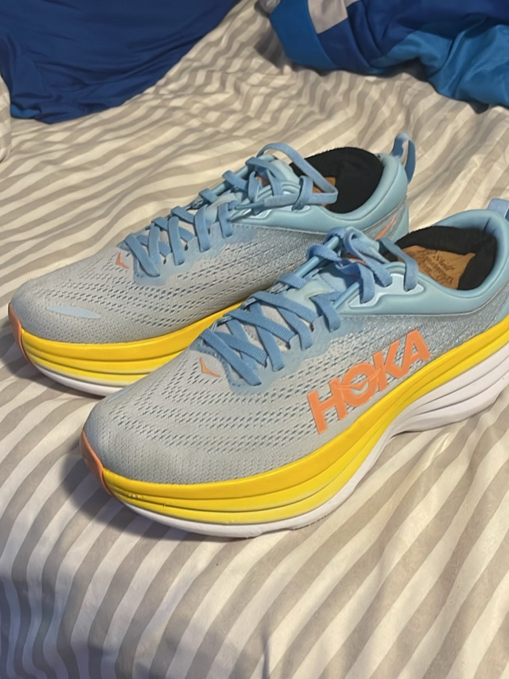 Hoka Women's Sky Blue & Yellow Running Sneakers with Coral Logo